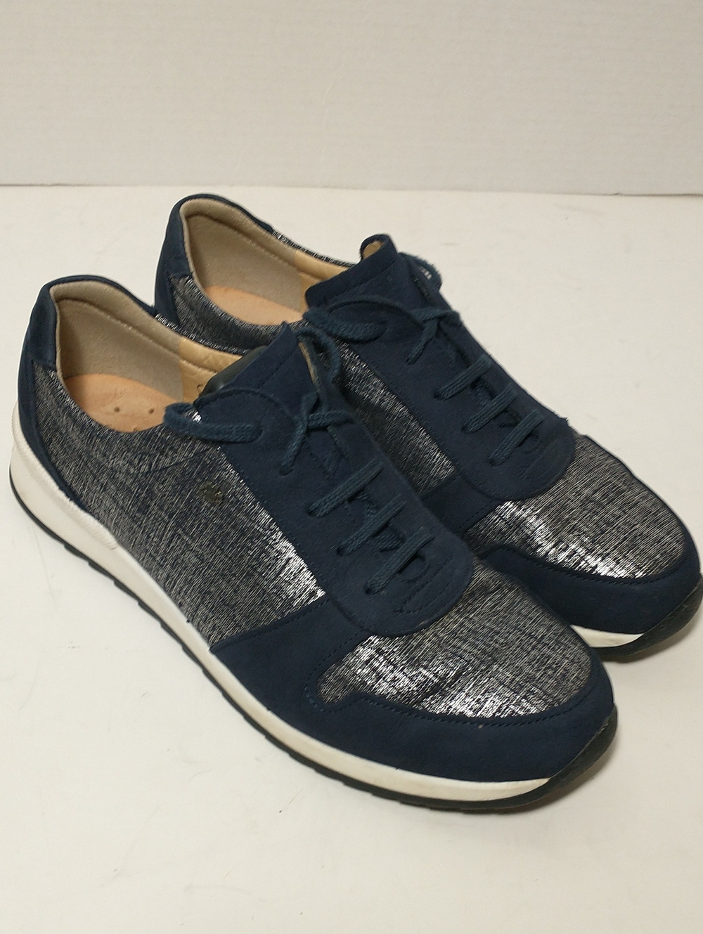Finn Comfort Sidonia Blue Leather Sneaker, Size 9.5, Cottagecore, Fall Staple